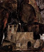 Egon Schiele Mauer und Haus vor hugligem Gelande mit Zaun France oil painting artist